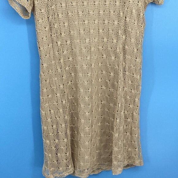 Rosegold Petite Girls Dress Size XL Tan Knit Overlay Short Sleeve Knee Length - Picture 2 of 9